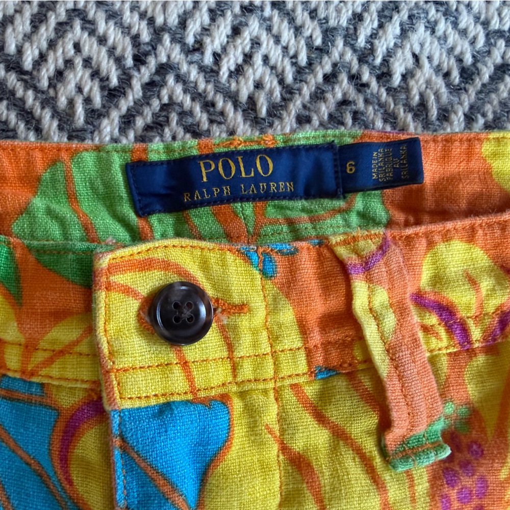 Polo Ralph Lauren Floral Linen Vintage Shorts Size 6 Orange Resort Tropical - Picture 6 of 7